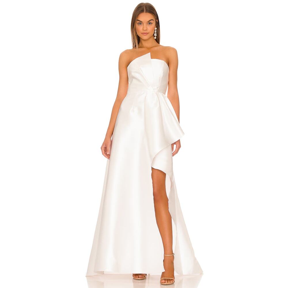 Elliatt White Strapless Asymmetrical Maxi Gown